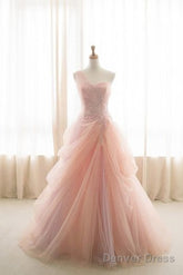 Pink Ball Gown One Shoulder Tulle Appliques Wedding Dress  Prom Dress